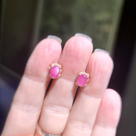 Natural Kharma by Avelon Jewelry - 2k Star Ruby Rosegold solitaire studs